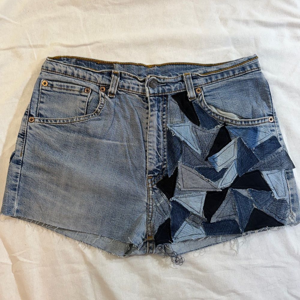 Vintage upcylcled  Patchwork Denim Cutoff Shorts - Light Blue size 32